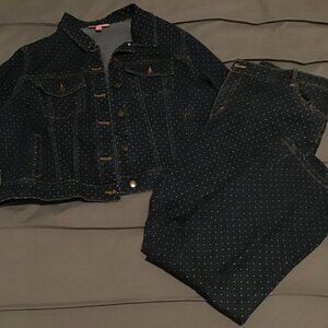 Women’s Denim Jacket & Jeans Set – Size 16W – Dark Wash Polka Dot – Matching Set